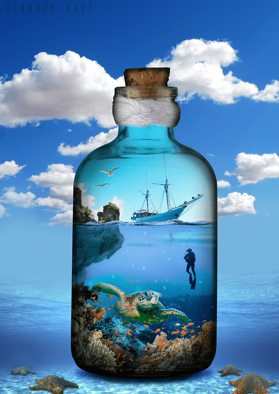 Photomontage exercice bouteille à la mer